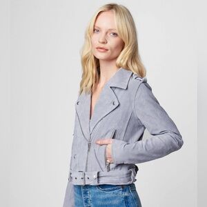 BLANKNYC Real Suede Moto Biker Jacket Sky Blue Gray Women’s Small